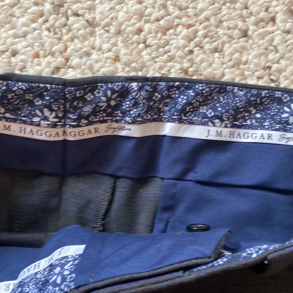 NWOT men’s JM Haggar dress pants size 36 x 30 gray and blue striped - Picture 3 of 6